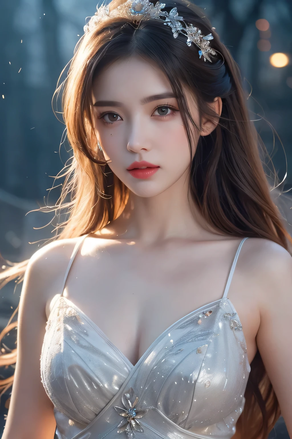 High-quality work,Realistic works,Super premium graphics,8K HD CG works,high quality graphics,High-definition and exquisite CG works,10x pixels,Ultra-fine details:1.1,Advanced technical details:1.1Realistic photo effects,Interior lighting effects:1.5,natural soft light:1.5. Light effect(Virtual light effects:1.8),Ultra-high resolution,shining dress,sliver long hair,silber hair,transparenthair,high detailed hair(Quality hair details:1.1)Clear eyes,Double eyelids look good,Sharp eye makeup, Create exquisite eyelash makeup, tthin eyebrows, Ultra-detailed eyes,a tall nose, lovely red lips, rosey cheeks, With delicate makeup on her face , pretty face, The face shape is perfectly proportioned,(Advanced facial details:1.1)On the battlefield of storms, A woman dressed in a Lolita outfit uses a weapon with the power of the fire element..(( Lightning danced next to her.)), It reflects the strength of her determination.,Because she embodies the power of nature's power in battle..official art, 8K wallpaper, very detailed, beautiful and aesthetic, beautiful, Masterpiece, best quality,(Focus on the thighs and up.),Clear face,The eyes are detailed.,(wind,hair flying,Flow skirt),,Women's artwork,Dress full body video,Reality,Amazing Cleavage,My eyes are very bright today