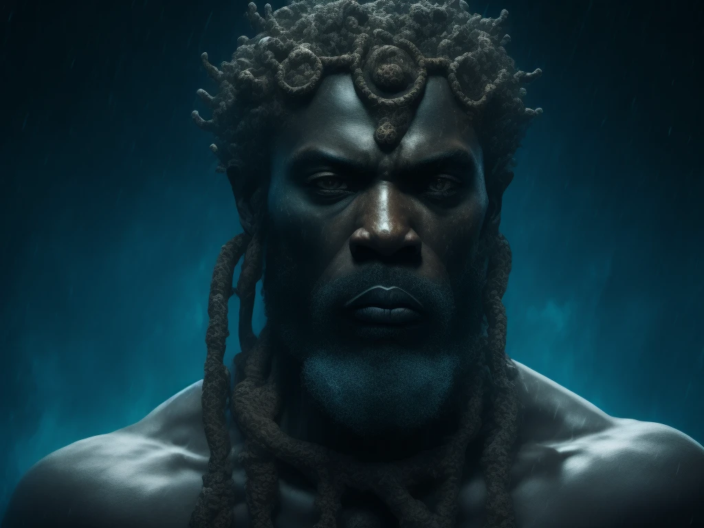 African water God, black man, 8K