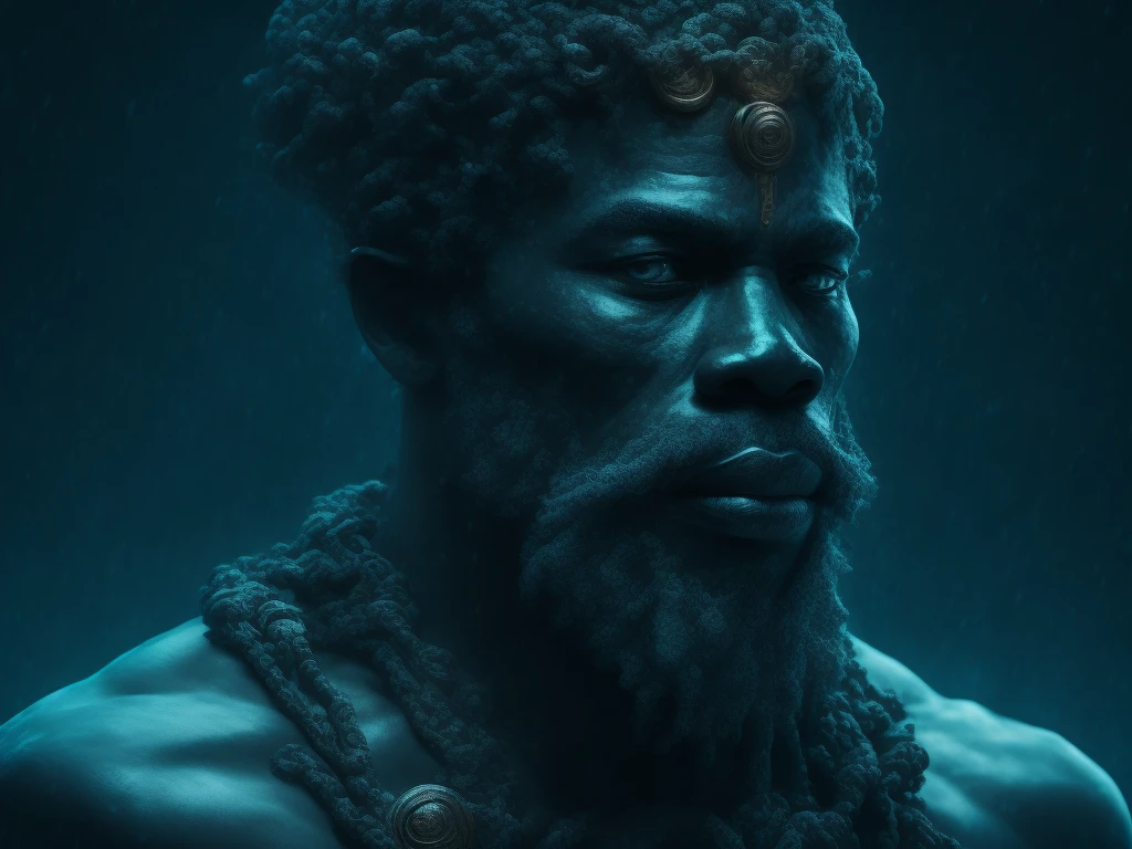 African water God, black man, 8K