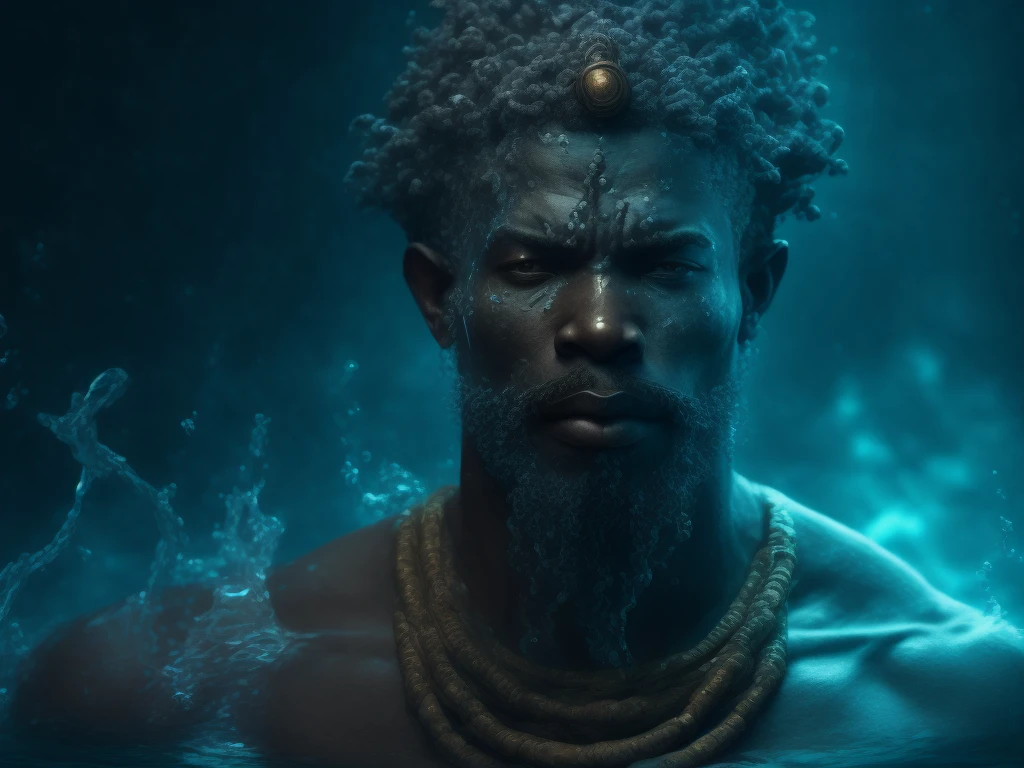 African water God, black man, 8K
