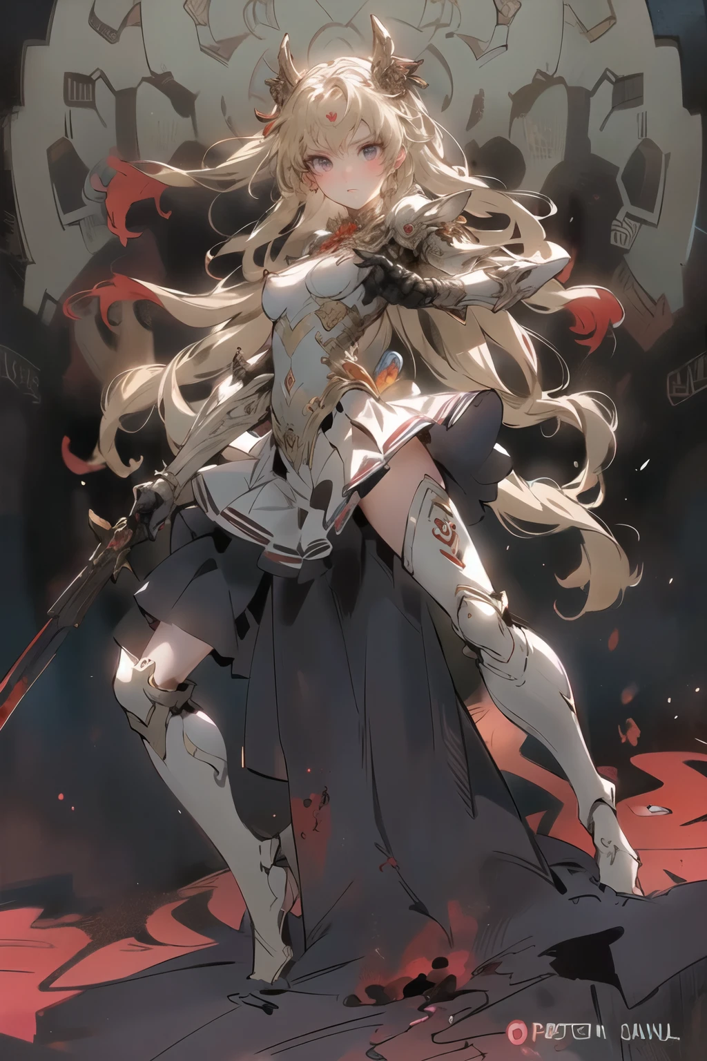 ((best quality)), ((masterpiece)), (detailed), perfect face official art, unity 8k wallpaper, ultra detailed, beautiful and aesthetic, masterpiece, best quality, (zentangle, mandala, tangle, entangle), (fractal art:1.3) , 1girl, extremely detailed, dynamic angle, cowboyshot, the most beautiful form of chaos, elegant, a brutalist designed, vivid colours, romanticism, Bloodborne inspired, occult aesthetic, occult, detailed and intricate steampunk and detailed gothic, NSFW, Very dramatic and cinematic lighting, cosmic horror, grim-dark, side-lighting, perfect face, a beaituful goddess valkyrie adorned and enshrined in armour, Bloodborne inspired valkyrie, occult aesthetic valkyrie, occult valkyrie, detailed and intricate steampunk and detailed gothic valkyrie, wielding a sword and holding a shield, NSFW, Fluttering lace flared long knee length dress with frilly petticoats, knee length dress, pleated petticoats, ta dress, petticoats gothic loliside-lighting, gothic lolita aetic, beautiful small breasts, small breasts, full body, whole body, body, NSFW, full body, whole body, head-to-toe, Vivid colors, detailed armor, engraved metallic armor white and black with gold ascents , intricate designs on the armor, intricate armor engravings, imposing and powerful stance, fierce , flowing hair, dynamic pose, intense battle scene, fantasy setting, vibrant colors, dramatic lighting, epic atmosphere, mythical creatures in the background, magical effects surrounding the sword, attention to anatomy and facial features, iconic use of highlights and shadows, capturing emotion, masterful composition, portraying strong female characters, (1 Men 1.5),Hades,The Grim Reaper armed with a giant scythe,,(Hairstyles: Red curls,),Beard, Roman mythology,8k wallpaper,finely quality eyes,Right eyes,correct hand, Ultra-detailed, Beautiful and aesthetically pleasing, best qualityer, (s fractal art: 1.3), Machine detailed, dynamic angle, Cowboy shot, The most beautiful forms of chaos, e