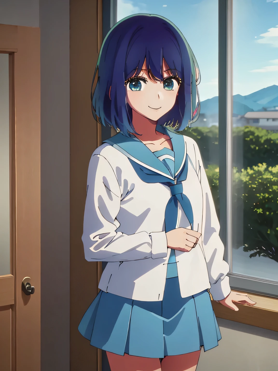 score_9, score_8_superior, score_7_superior, sauce_anime,
yukinagato, yuki nagato, short hair, bangs, Brown eyes, Purple Hair,
skirt, Long sleeve, , serafuku, Sailor collar, blue skirt, blue Sailor collar, Winter clothes, high income ,
indoor, classroom, Bent over, smile,
View Viewer, Dutch Angle, Cowboy Shot, alone,Suzumiya haruhi、Making Yuki Nagato more realistic