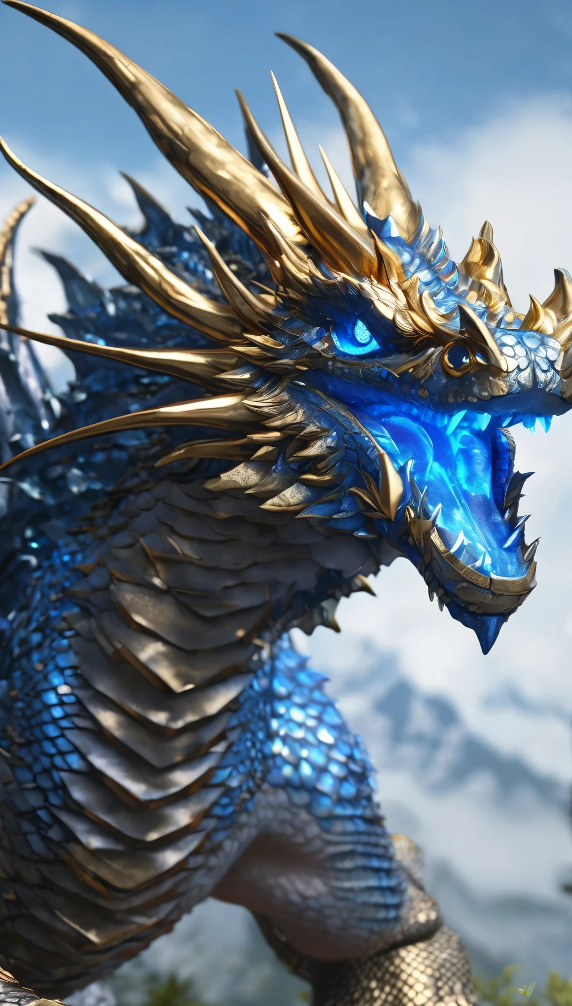 Blue eyed dragon illustration, Unreal Engine Rendering , Very detailed , B Global Illumination, Exquisite and gorgeous jewelry, Top Trends on cgisociety, Motion Graphics, rossdraws Global Illumination, CG Association