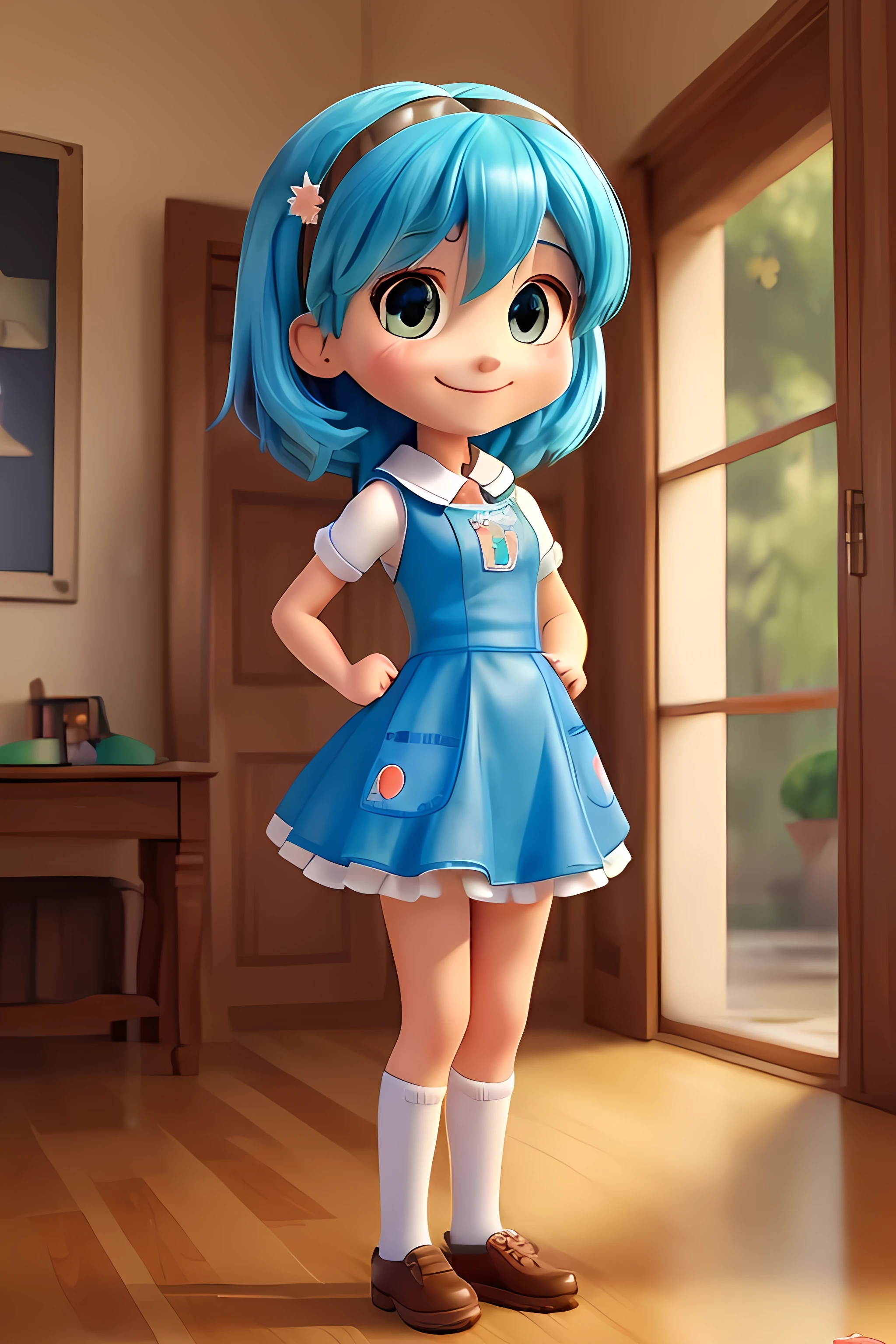(masterpiece, Best quality:1.2), One, 1 Girl, Earth-chan, smile, I look at the viewer, hands behind your back,Seraphuku,flat chest,,fools,,chibi,grin,smile, world, focus on the face,Complacent,