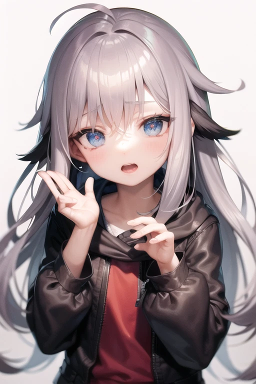 with gray hair red and blue eyes