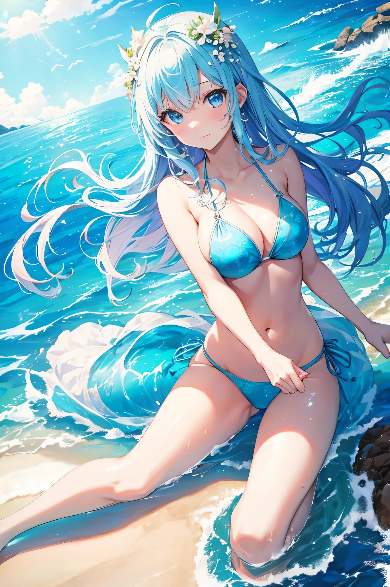 highest quality、anime、bikini、woman、beautiful、Air bubbles、Beautiful ocean world、In the water