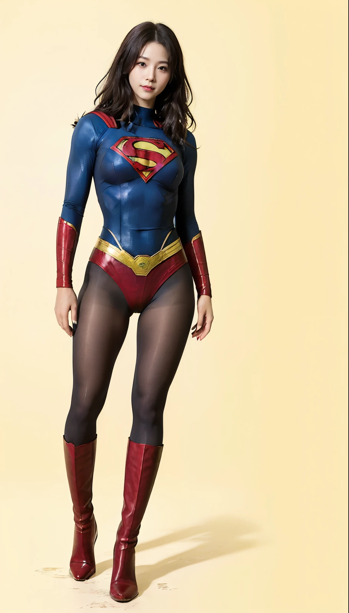 No background、(((Beautiful legs in black tights.)))、(((Legally express the beauty of your smile)))、((((Make the most of your original images)))、(((Body-hugging Supergirl costume)))、(((Supergirl Costume)))、(((Beautiful Hair)))、(((suffering)))、(((Please wear black tights....、Wear red boots)))、((Best image quality、8k))、((highest quality、8k、masterpiece:1.3))、(((Preserve background )))、Sharp focus:1.2、Beautiful woman with perfect figure:1.4、Slim Abs:1.2、Wet body:1.5、Highly detailed face and skin texture、8k