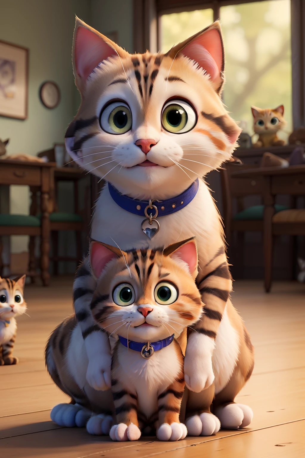 Animals, mother cat, kitten, two cats, smiling