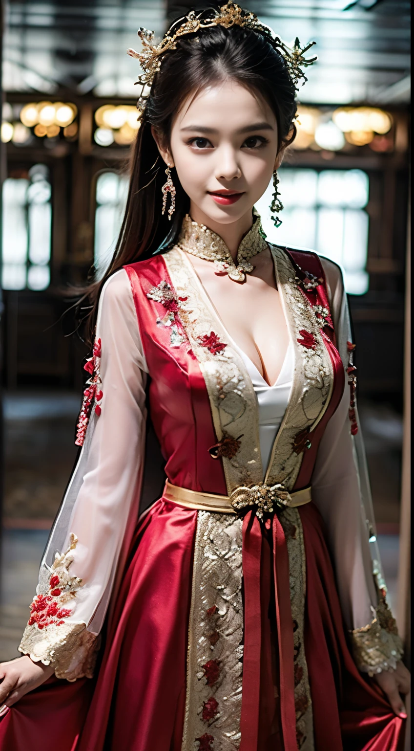 (Hyper-realistic 8K CG:1.2),perfect work of art,Exquisite pattern,Intricate details,(An unrivalled masterpiece,Best quality:1.2),(Extremely complex:1.2),woman in red and gold dress,Phoenix Coronet,Hairpin,(Sit on a red bed),cosmetic,blush,Very shy,Black_hair,look down,cosmetic,(Forehead Point),(2 red candles),Chinese_clothing,curtain,ear nipple ring,hair_decorate,Hanfu,inside the room, Jewel-like,Red nails,long_sleeve,Red Dress,Red lips,Nipple tassels,(Red quilt),(red palace:1.2),(Chinese Ancient Architecture),(rot:1.8),night,Perfect hands