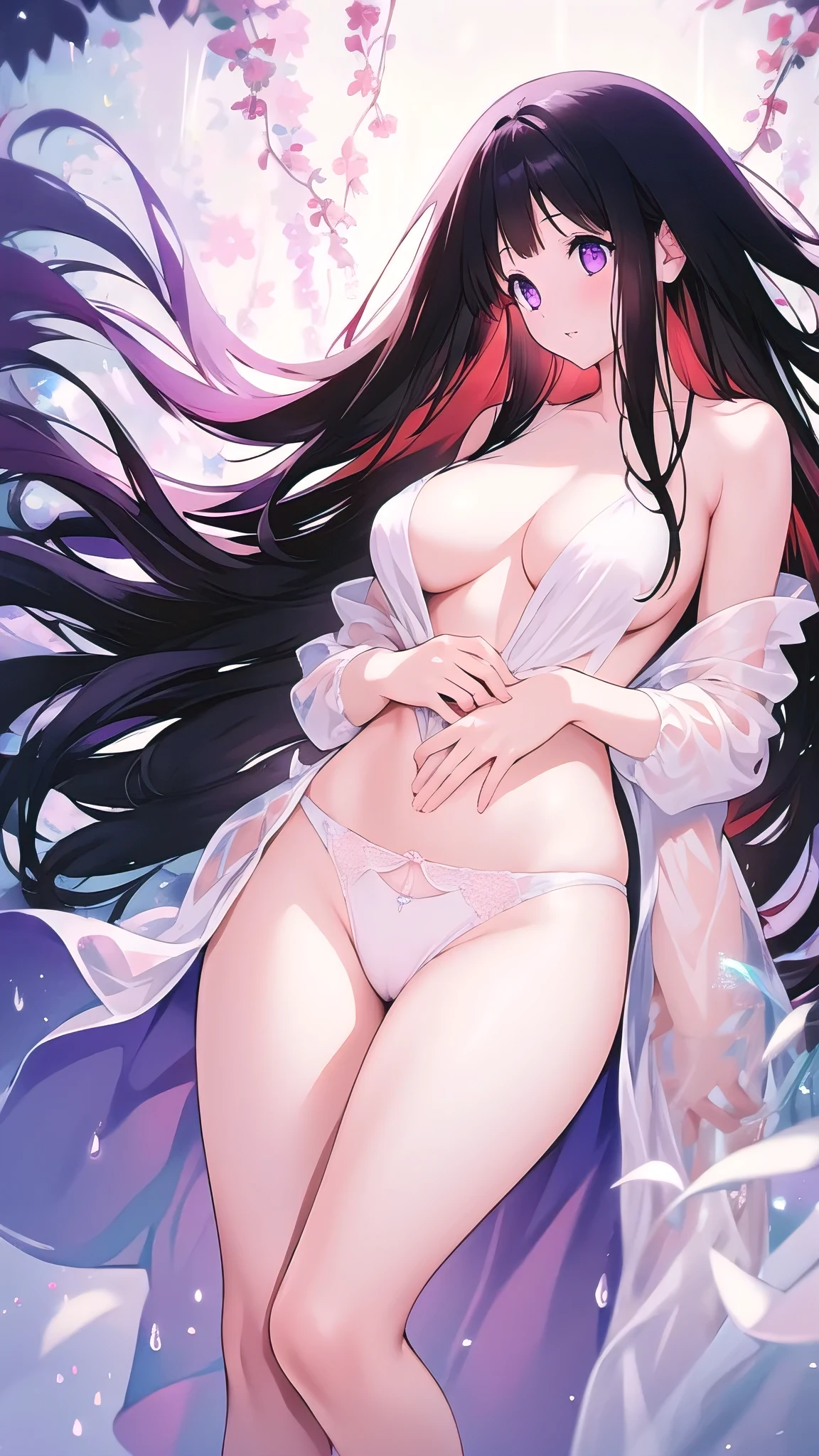 Beautiful Chitanda,There is only one beautiful girl,Purple Eyes, Black Hair, Natural straight hair, Straight bangs,Extremely refined,open your lips,Face is so red,Very white skin,Skin as delicate as porcelain,Glowing skin,big eyes,Flowing long hair,beautiful girl, Like a dream,Slim,Slim waist,Soft, (Sensual), (Kawaii), Dream quality,field,Profile,Side breasts,Hold your head,Underwear Rain,Completely naked,Bare back,nacked hip,Wrapped in a transparent raincoat,Bare belly,very close,Deep V neckline,Loose neckline,Beautiful big breasts,No pants,Delicate clavicle,Delicate hands and feet,Bare neck,There is no decoration on the neck,Bare thighs,Exposing the groin,Camel toe,extremely shy,Ultra-high resolution, (masterpiece:1.2, best quality), (Delicate and beautiful eyes: 1.2), (Beautiful and delicate face)