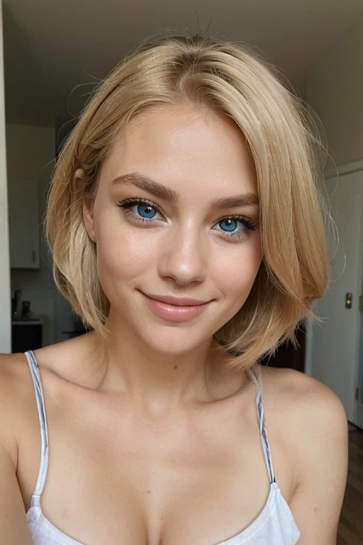face woman look the camera with blue eyes blonde hair with smile and look sexy