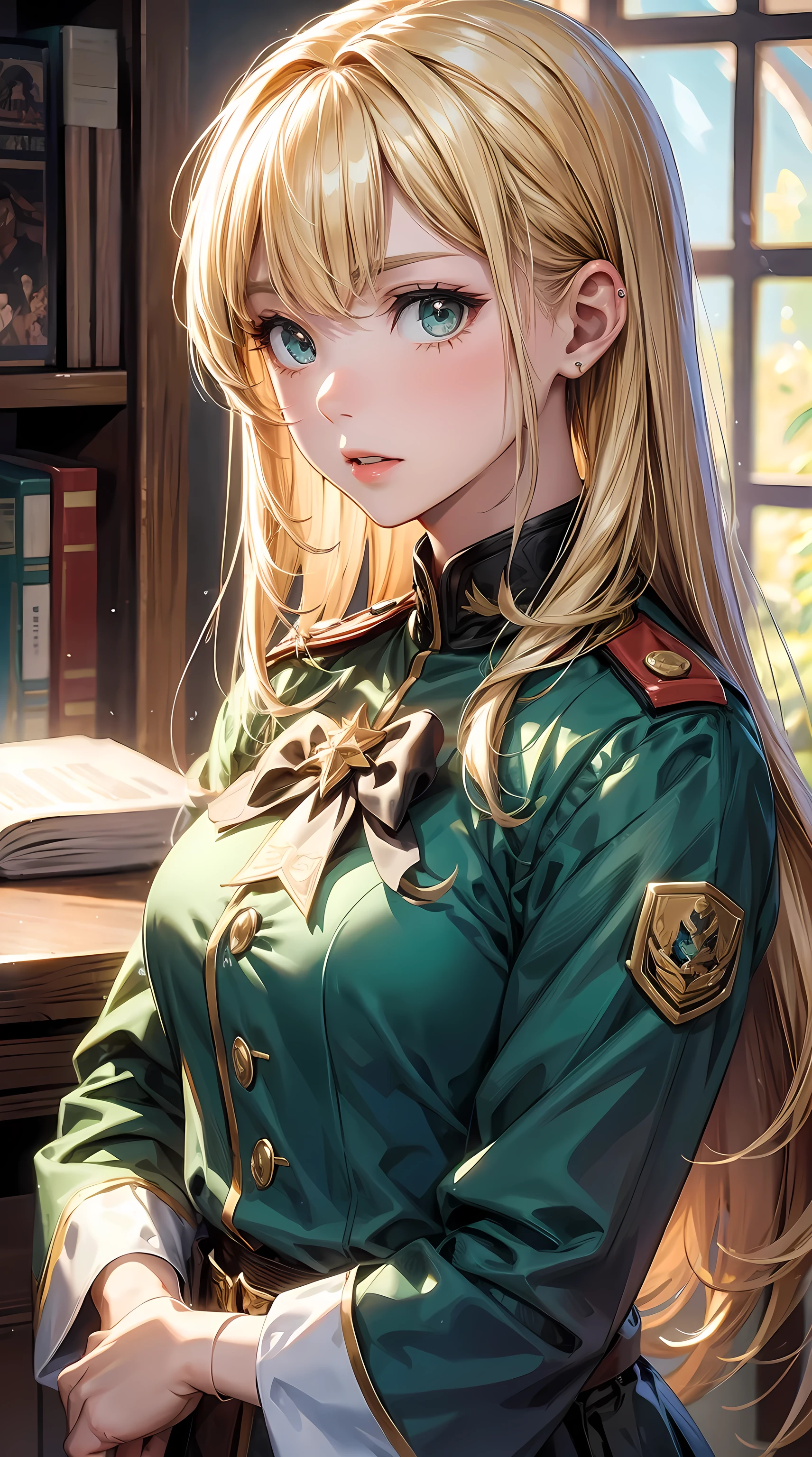 Mary , Blonde Hair , Green Eyes , BC Military Uniform, have ,