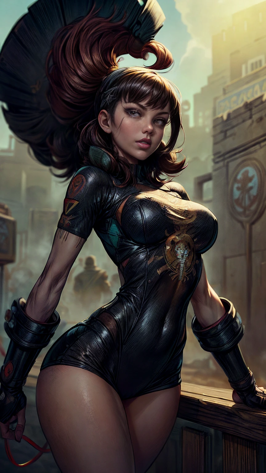 CG K ultrarrealista ,((de primera calidad、8K、32K、Obra maestra、nffsw:1.3)), (superfine illustration)、(super high resolution), (((cuerpo adulto))), (((1 chico en))), ((( pelo corto moderno))), 25 year old cyberpunk gladiator with perfect body, Hombreras con espinas de metal., Gladiadores in Brooklyn, (( bob de pelo corto )), Camiseta del equipo de rugby rota, Casi desnudo al estilo urbano salvaje de Simon Bisley, pelo rubio corto, ropa minima, Metallic protection on the left arm with complex graphics...., Rojo oscuro con estrellas blancas y rayas azules y blancas.,(( dynamic action pose:1.5)), armadura, Lleno de puntas y remaches., Tatuaje de veneno (((Imagen desde la rodilla hacia arriba))), pelo rubio blanco corto, En el fondo、 There is a wall with an intricate design painted by Shepard Fairey....