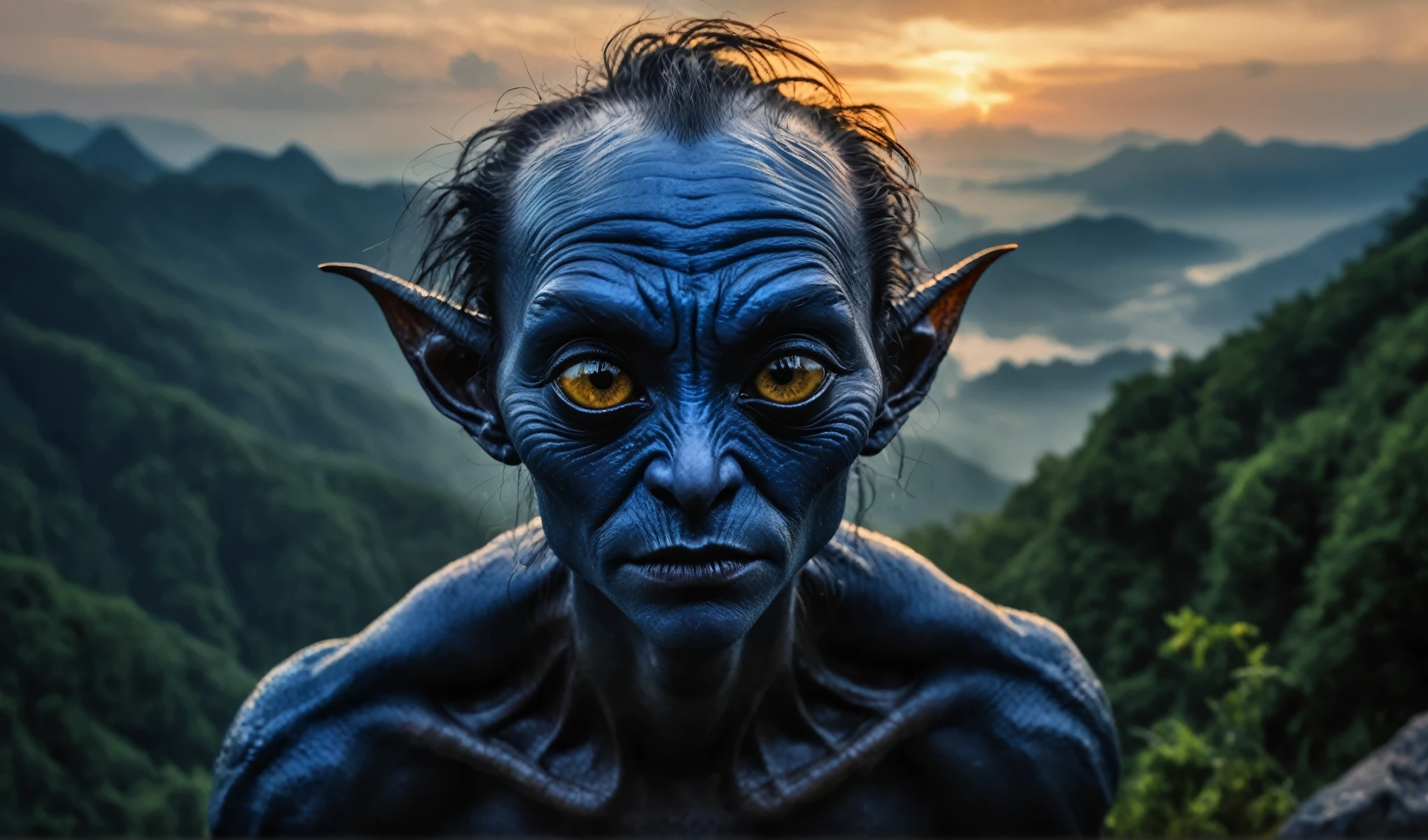 full body length,Chalsedoon Nightcrawler,hobgoblin,ominous landscape, niobium goblin,Obsidian atmosphere,flying islands,dangerous atmosphere,intricate details,realistic humid skin,extremely intricate details,Epic Realistic, cinematic style,film grain,dramatic light,anatomically correct,faded,eyes extremely detailed, high detailed eyes,UHD,Retina,HDR,Cinematic, Technicolor,natural skin textures, hyper realism, hyper detailed,High contrast,Realism,Ultra Detailed,irina yermolova,close full body shot, masterpiece,faded,8k resolution, Nikon Z9,The Alien Entity,sunset,Wulingyuan Scenic Area of China,pretty face,intricate details,realistic humid skin,extremely intricate details,anatomically correct,
eyes extremely detailed, high detailed eyes,High contrast,Ultra HD,Retina,HDR,photo,photorealism,Masterpiece,
natural skin textures, hyper realism,hyper detailed,High contrast,Realism,Ultra Detailed,irina yermolova,
close full body shot,32K resolution,Nikon Z9