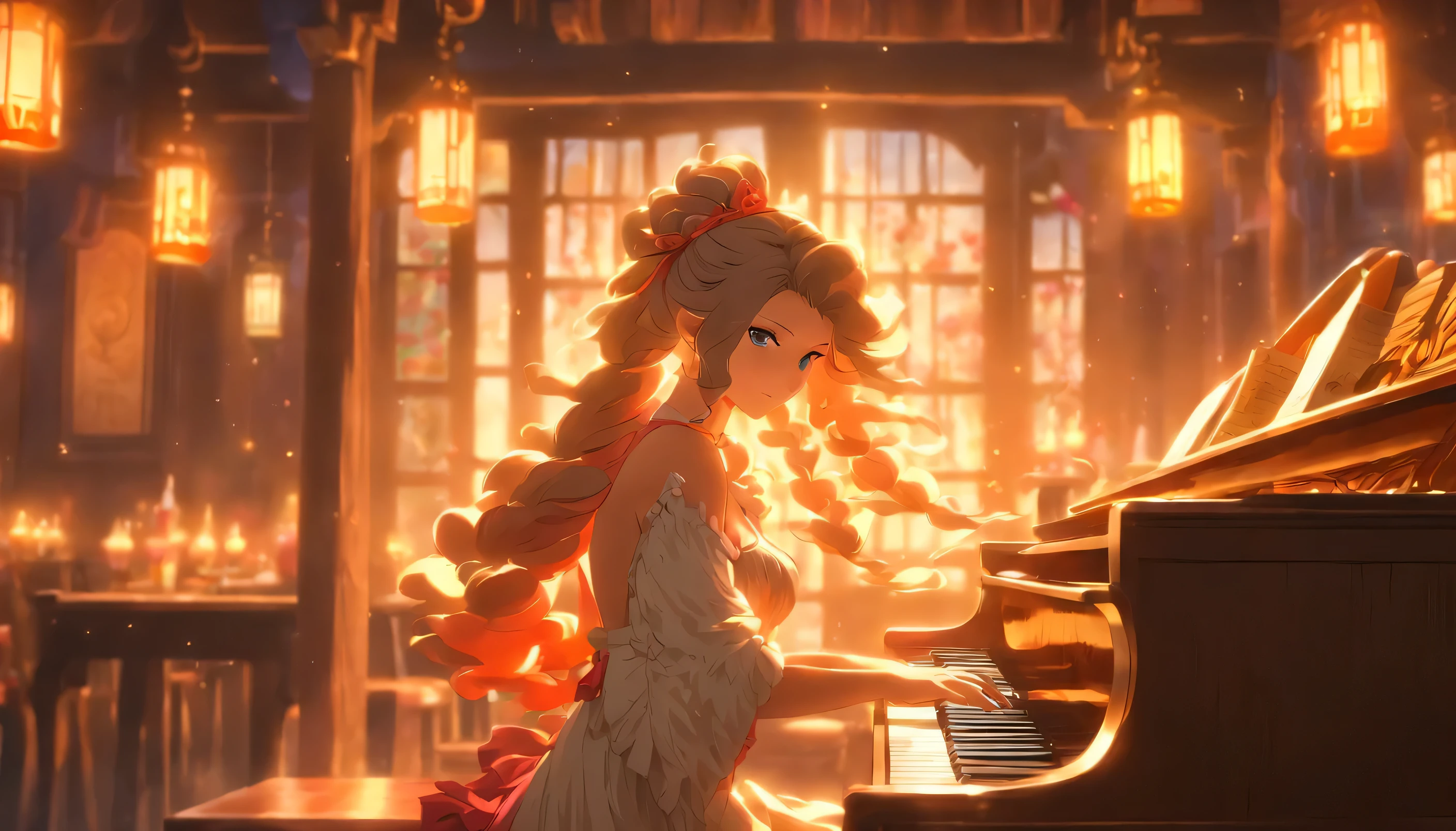 Tavern,Woman playing piano