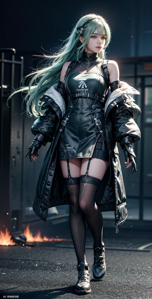 (((masterpiece, top quality, ultra detailed))), (((ultra photo-realistic 3D))), (((dramatic leap in overall accuracy, producing ultra detailed and realistic images))), complex machine j gimmick female android, Dynamic combat action poses, A fusion of very complex mechanical steampunk fashion and overly decorated Gothic ta fashion, Off the shoulders, Fluttering flare mini skirt, Complex mechanical temple steampunk headgear, Very beautiful eyes, very long eyelashes, Aqua hair blown in the wind, very long thin arms, Complex mechanical gloves, over-the-knee stockings, Mandala, Lots of neon gras are crossed and scattered, Have a huge weapon with very complex mechanical devices, A highly complex machine shop surrounded by flames, Very dark night background, Very dramatic and cinematic lighting, (High dynamic range), Ray tracing, NVIDIA RTX, Super Resolution, Unreal engine5, Subsurface scattering, PBR Texturing, Post-processing, Anisotropy Filtering, depth of fields, Maximum clarity and sharpness, Multilayer textures, Albedo and specular maps, Surface Shading, Precise simulated light material interactions, Perfect proportions, Octane Rendering, Two-tone lighting, Wide aperture, Low ISO, White Balance, thirds rule, 128K RAW,
