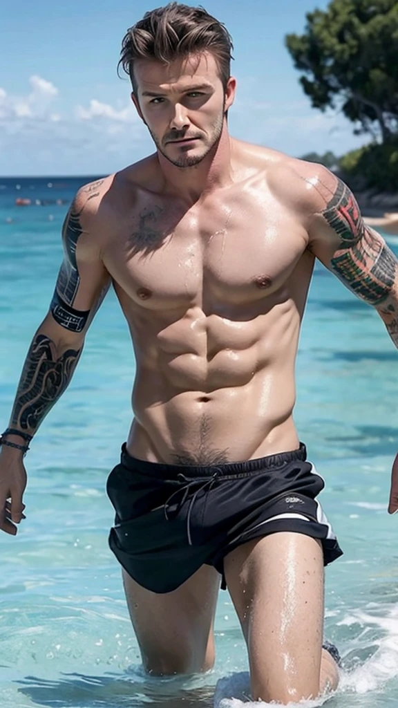 Sexy wet shirtless David Beckham
