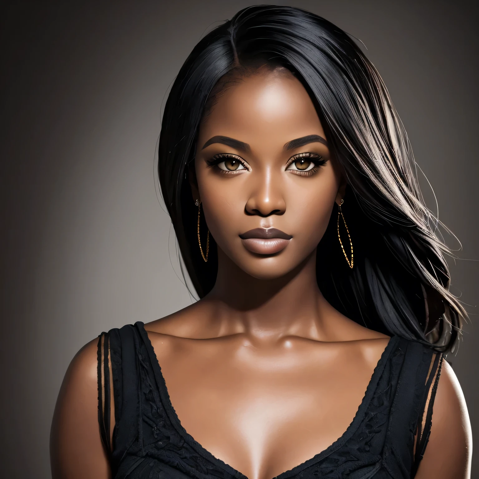 professional headshot, studio of portrait of a beautiful black woman, front view