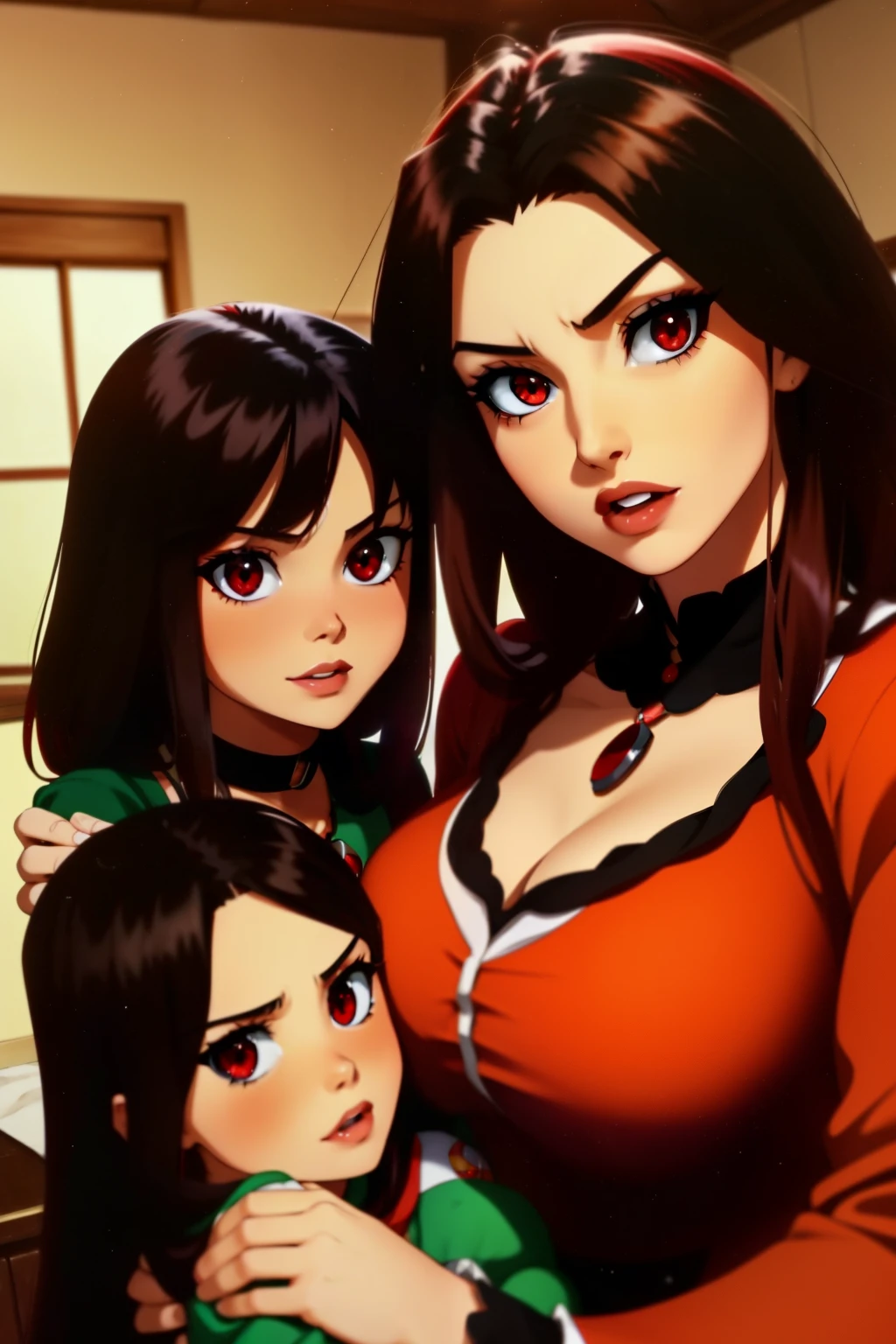 (Best Quality, 2k, Masterpiece, QHD: 1.3, A Handsome short haired african barbarian man is surrounded by three women up against him touching him and gaze at him, at a mansion, wearing Tracksuits that show off body, perfect bodies, women: long flowing hair, flowers in hair, seductive, materials, golden hour, , jewelry, golden hour, photorealistic, masterpiece, in love, small grin, perfect faces, Flirtatious-groping