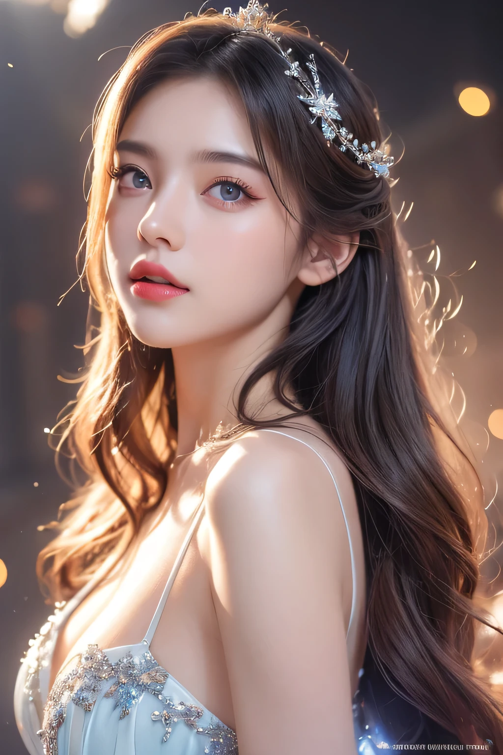 High-quality work,Realistic works,Super premium graphics,8K HD CG works,high quality graphics,High-definition and exquisite CG works,10x pixels,Ultra-fine details:1.1,Advanced technical details:1.1Realistic photo effects,Interior lighting effects:1.5,natural soft light:1.5. Light effect(Virtual light effects:1.8),ultra high resolution,shining dress,sliver long hair,silber hair,transparenthair,high detailed hair(Quality hair details:1.1)Clear eyes,Double eyelids look good,Sharp eye makeup, Create exquisite eyelash makeup, tthin eyebrows, Ultra-detailed eyes,a tall nose, lovely red lips, rosey cheeks, With delicate makeup on her face , pretty face, The face shape is perfectly proportioned,(Advanced facial details:1.1) masterpiece photography nsfw that captures the essence of a dream experienced by an awesome caucasian young woman, perfect beautiful detailed face, realistic skin pores, sharp clear eyes, (nipple slip), sheer revealing dress, enveloped in tendrils of smoke that morph into surreal butterflies around her, In the dream, she finds herself in a fantastical landscape filled with vibrant colors and surreal elements, The atmosphere is dreamy and ethereal, with soft glowing lights illuminating the scene, The young woman is depicted as confident and radiant, surrounded by symbols of her aspirations and inner strength, The overall mood of the image should evoke a sense of wonder, empowerment, and limitless possibilities, complex lighting, rimlight, (wind:1.3), ,Women's artwork,Dress full body video,Realism,Amazing Cleavage,My eyes are very bright today