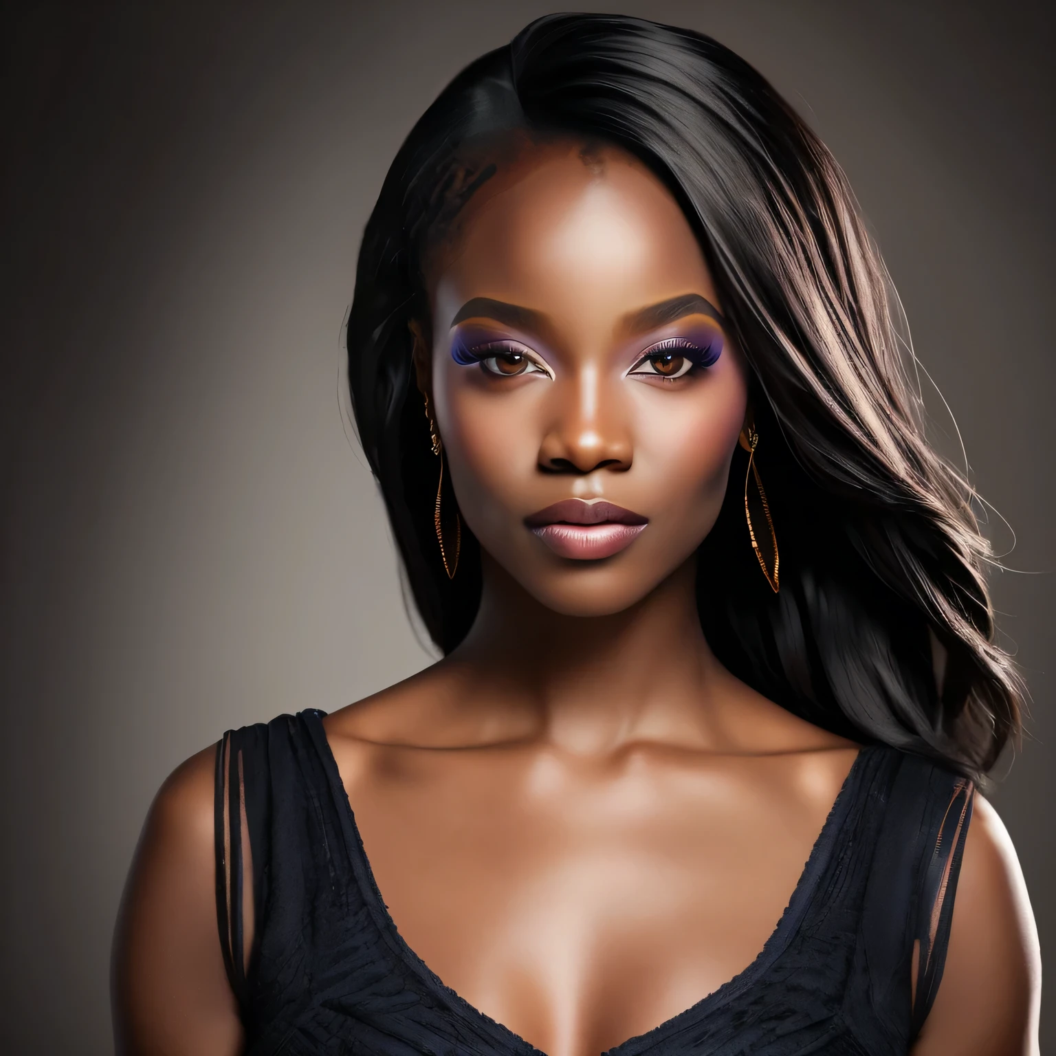 professional headshot, studio of portrait of a beautiful black woman, front view