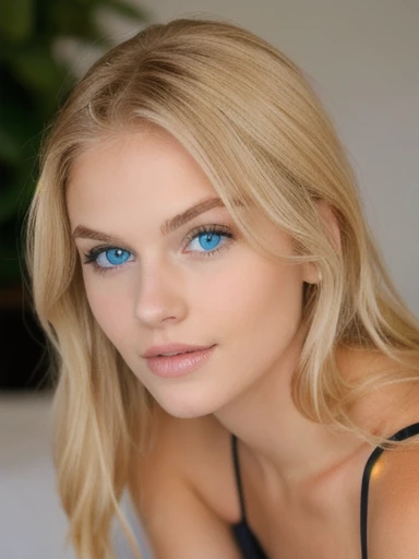 super cute blonde woman with green eyes.