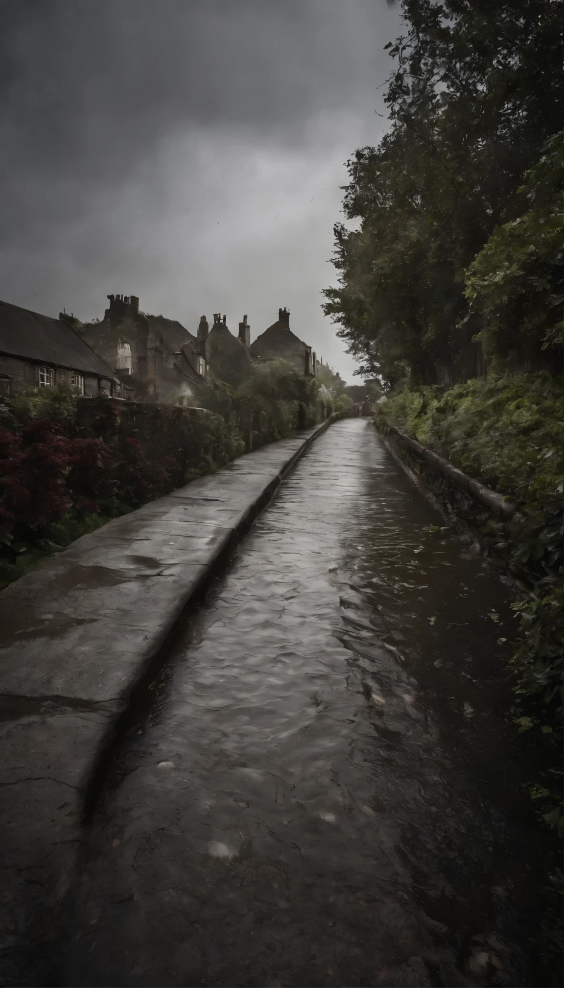 Hedge Park,空には激しいrainが降っていた,大rainが降った,rain ,rain fell on the ground,There are splashes,There is water on the pavement,8k,Kilo,Photo writing