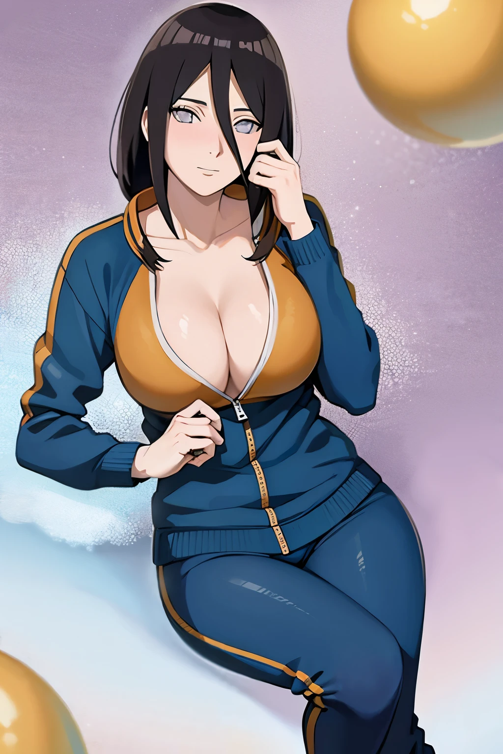 (better quality), hanabi hyuga, open tracksuit, large breast, sexy pose
