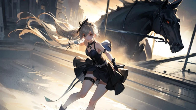 ((best quality)), ((masterpiece)), (detailed), 完美Body，Best body shape，best quality, masterpiece, High resolution, 1 Girl,blush,(Charming smile:0.8),Star-shaped pupil,Dress,Hair accessories,,Pretty Face,Above_Body, ，Full breasts，Complete，Tyndall effect,Reality, Dark Studio, Edge lighting, Two-tone lighting,(High Detail Skin:1.2), 8K uhd, Digital SLR Camera,Wide Angle，Third person perspective，Full body shot， soft light, high quality, Volumetric Lighting, frank, photo, high resolution, 4k, 8K, Bokeh,huge ,Wide hips,(National Foundation:0.6),