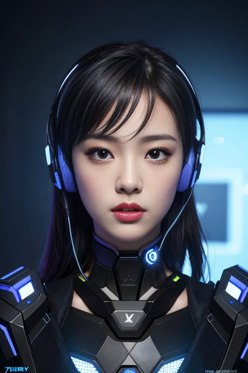 ​masterpiece, 1 beautiful girl, Detailed eye, Swollen eyes, top-quality, 超A high resolution, (reality: 1.4), movie lighting, japanes, a asian beauty, very extremely beautiful, Beautiful skins, A slender, Forward-facing body, (A hyper-realistic), (hight resolution), (8K), (ighly detailed), ( Best Illustration), (beautifully detailed eyes), (ultra-detailliert), Detailed face, Bright lighting, Professional Lighting、The background is a cyberpunk room with many monitors..、The cord is connected from the costume、A dark-haired、head phone、headset on head、Female Game Commentator、casual clothing