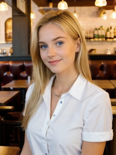 Super cute blonde girl in a restaurant