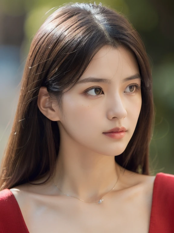 Masterpiece, Best Quality, Photorealsitic, Ultra-detailed, finely detail, high resolution, 8k wallpaper, Professional, high level of detail,1girl in, ((Facing the front)), ((Only lips are in Red)), Detailed clavicle, face perfect,Half Ukrainian, half Japanese, five moles in face,18 years old, straight hair, (look straight at a camera)