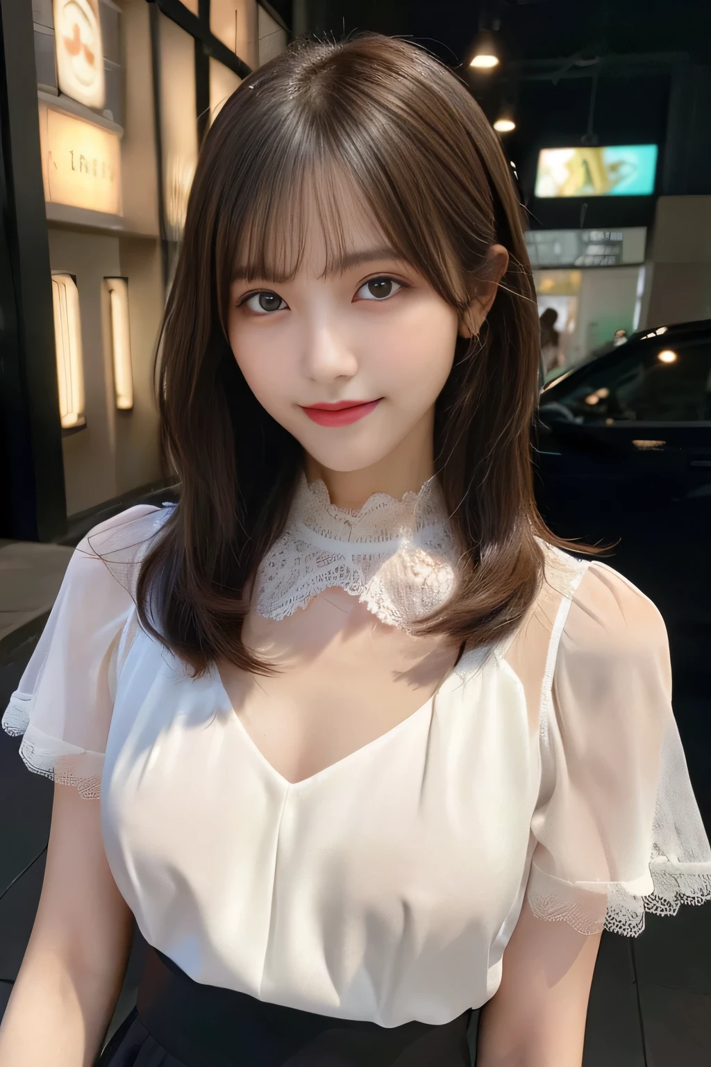 8K, masterpiece, RAW photo, highest quality, realistic, Highly detailed CG Unity 8K wallpaper, written boundary depth, cinematic light, Lens flare, ray tracing, (very beautiful face, beautiful lips, Beautiful drooping eyes), ((super dense skin)) 1 girl, in the dark, ((exposed nipples)), Japanese, idol face, 1 girl, (very slim slender fit-muscled body:1.3), ((looking at the viewer)),(smile:1.3), ((Blouse with lace)), (short sleeve) ,clear eyes, (white skin), (Big eyes), look forward to, (brown straight hair),((plaid skirt)), (looking at the viewer:1.3), (open chest), (very slim), rich bust, thick thighs, See through, ((Squat down and spread your legs)), ((bangs))
