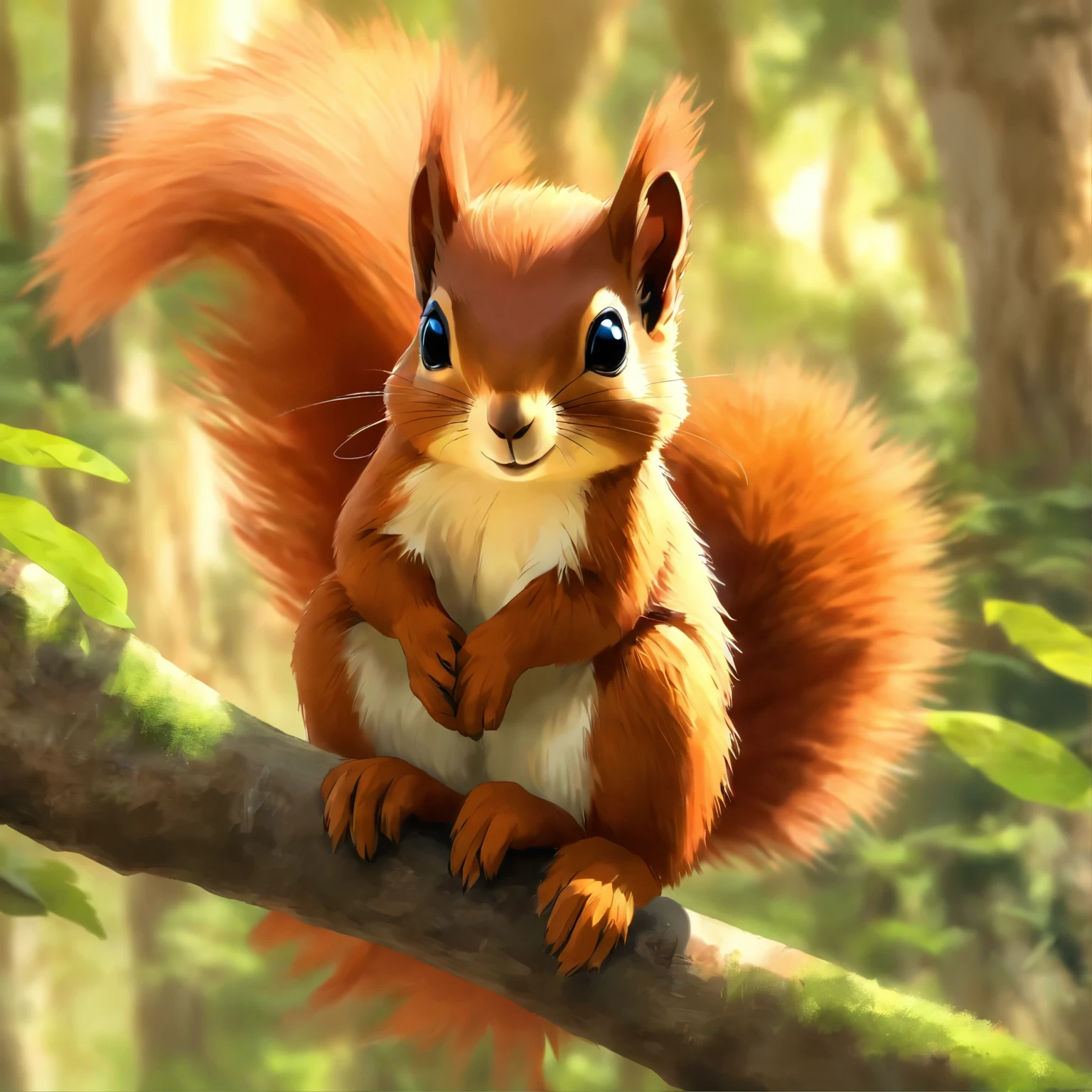 araffy red - headed squirrel sitting on a branch in a tree, a photo by Dietmar Damerau, flickr, sumatraism, tree kangaroo, mischievous look, thick tail, thick fluffy tail, cool looking, very handsome, undertailed, mmmmm, gorgeous, closeup!!!!!!, tail of a lemur, unusual beauty