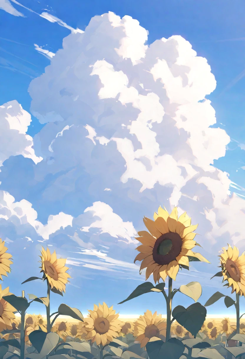 sunflower, blue sky, blue sky, cumulonimbus, horizon