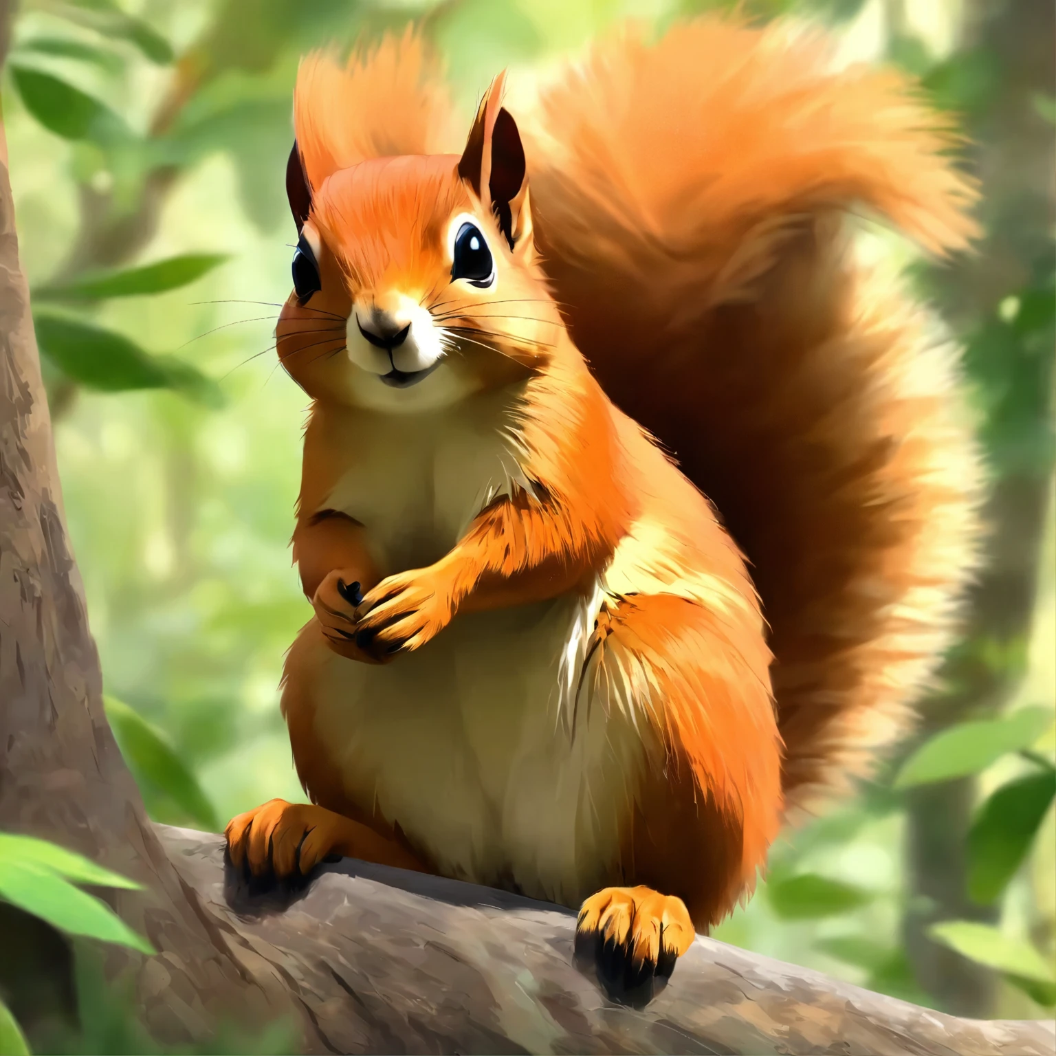 araffy red - headed squirrel sitting on a branch in a tree, tree kangaroo, mischievous look, thick tail, cool looking, thick fluffy tail, very handsome, undertailed, by Dietmar Damerau, mmmmm, gorgeous, closeup!!!!!!, tail of a lemur, unusual beauty, has a very realistic look to it, very fuzzy