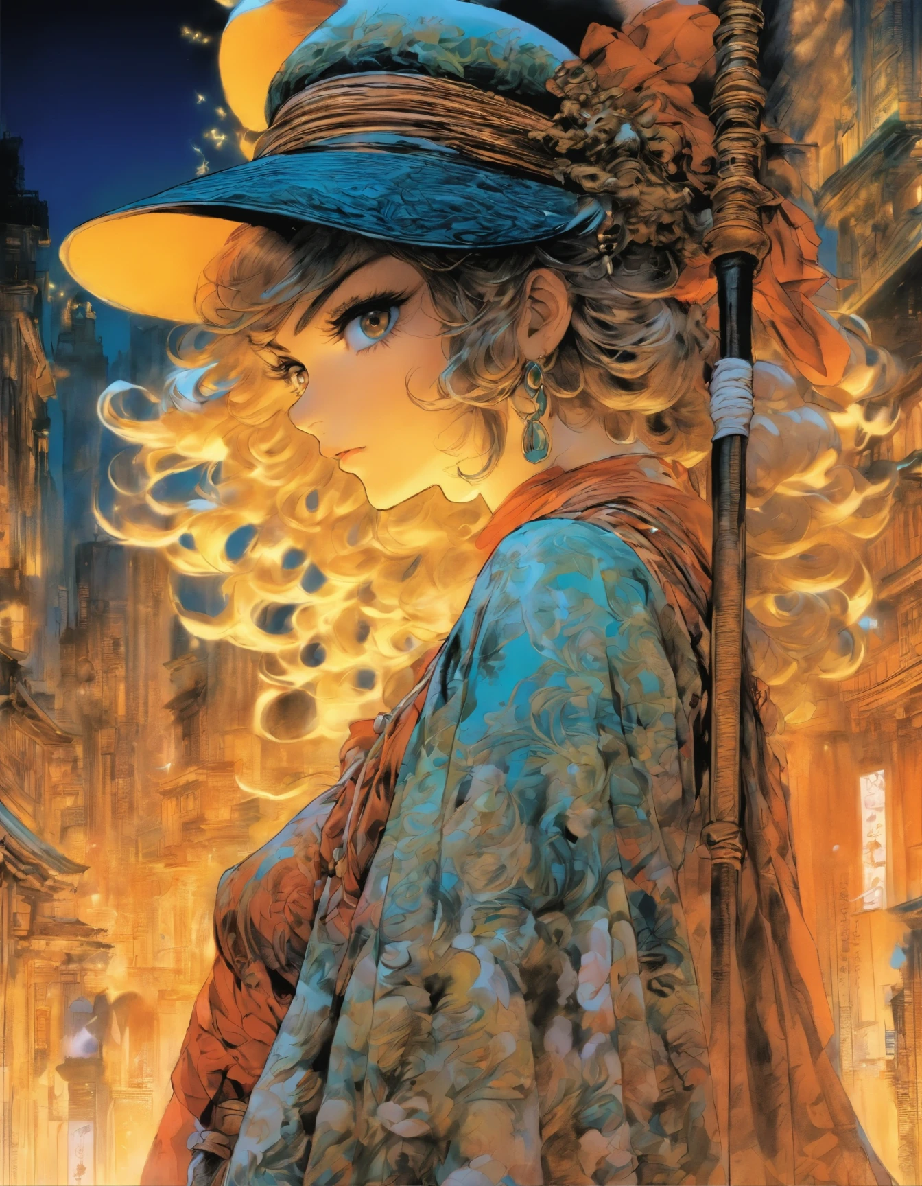 drawing of a woman in a costume with a hat and a cane, a manga drawing by Junpei Satoh, pixiv, gothic art, pencil and ink manga drawing, beautiful line art, pencil and ink manga, style of masamune shirow, by shirow masamune, ink manga drawing, highly detailed exquisite fanart, intricate manga drawing