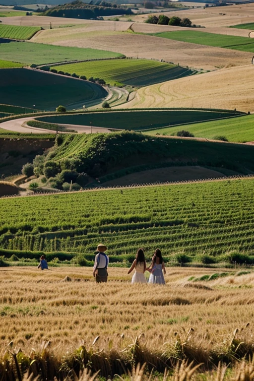 Peasants in wheat fields in Spain