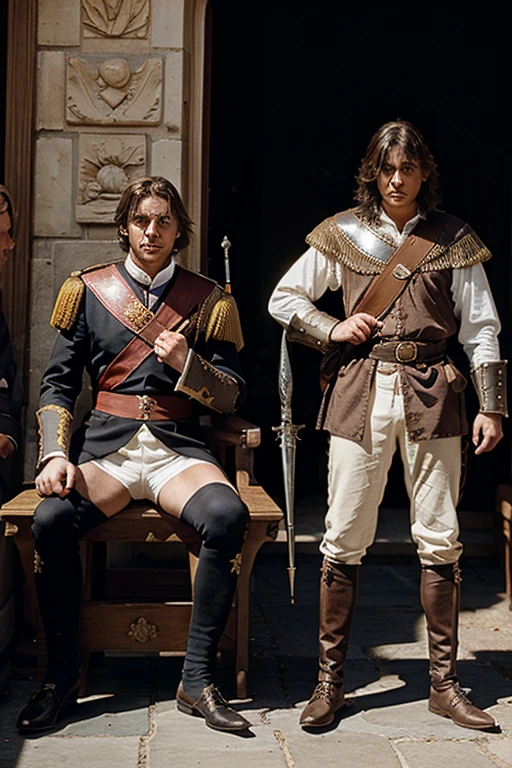 Conflict of Spanish knights and nobles with weapons of the 18th century