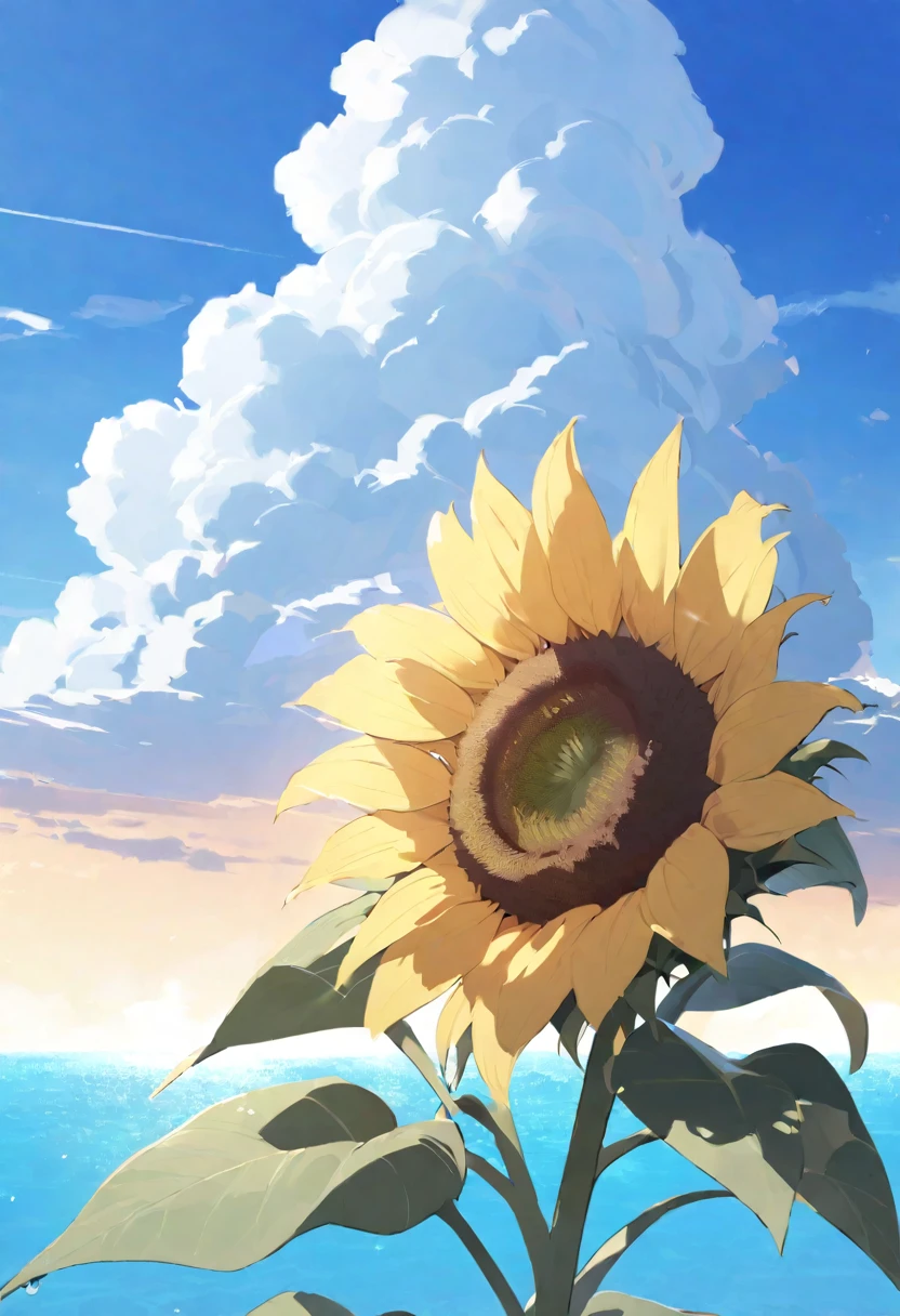 sunflower, blue sky, blue sky, cumulonimbus, horizon