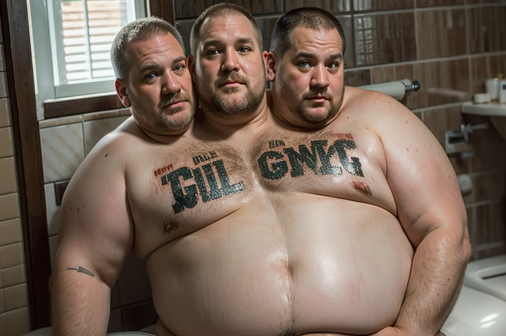 (((2heads))), solo, ((((larry the cable guy)))), middle aged, male, short graying hair, (((obese, overweight, fat, chubby, heavy, dadbod))), (()), epic realistic, hdr, intricate, highly detailed, (depth of field:1.4), faded, (neutral colors:1.2), (hdr:1.4), (muted colors:1.2), hyperdetailed, (artstation:1.4), cinematic, (intricate details:1.1), dirty bathroom scenery, (rutkowski:0.66), (intricate details) (skin texture:1.2), detailed expressions, natural pose, sitting on toilet, upper body portrait