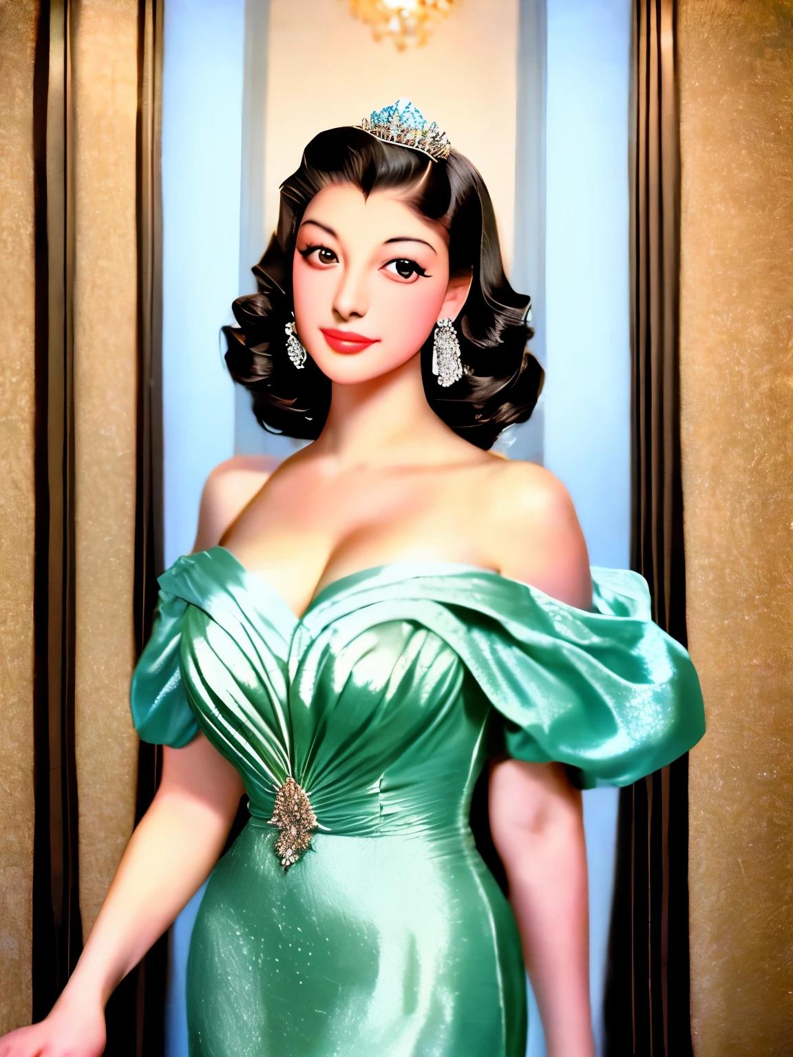 a black and white photo of a woman in a dress, a pastel by George Hurrell, flickr, op art, circa 1940s, old hollywood, 1940s, 1 9 4 0 s, maria callas, vintage noir, 1930s, 1 9 3 0 s, circa 1958