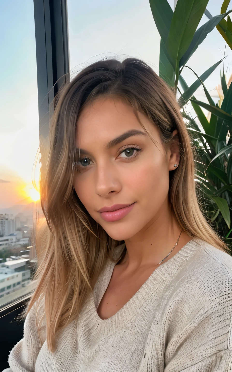 beautiful blonde wearing pink sweater (drinking coffee in a modern cafe at sunset), muito detalhado, 21 anos de idade, Rosto inocente, cabelos ondulados naturais, olhos azuis, high resolution, Obra de arte, melhor qualidade, detalhes intrincados, altamente detalhado, sharp focus, pele detalhada, realista skin textura, textura, olhos detalhados, Profissional, 4k, sorriso charmoso, filmado em Canon, 85mm, Profundidade superficial de campo, kodak vision color, corpo em forma perfeita, extremamente detalhado, foto_\(ultra\), photorealista, realista, Post-processing, maximum detail, rugosidade, Vida real, ultra realista, fotorrealismo, fotografia, 8k hd, fotografia