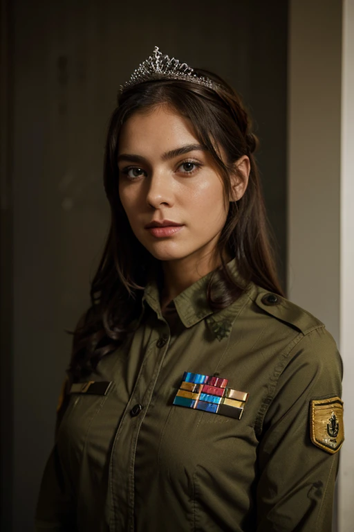 A woman in military uniform with a tiara on her head