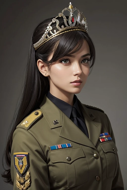 A woman in military uniform with a tiara on her head