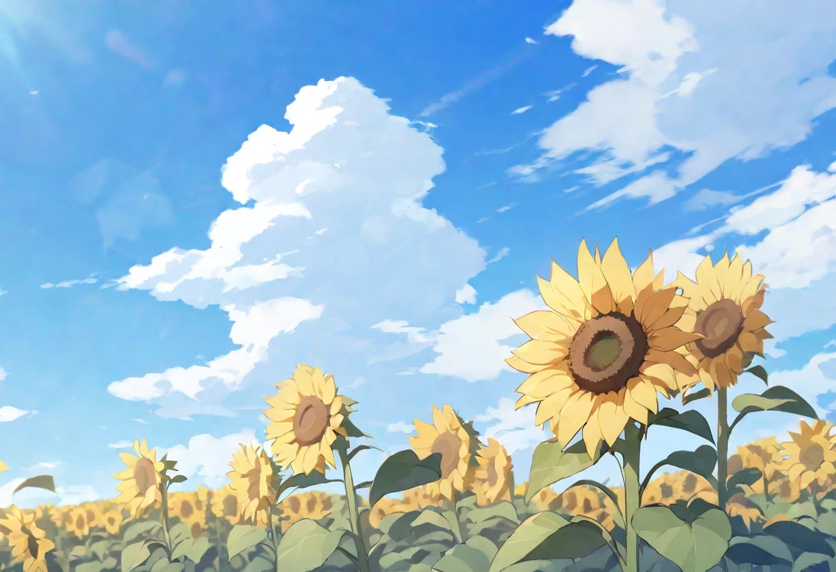 sunflower, blue sky, blue sky, cloud, grassland