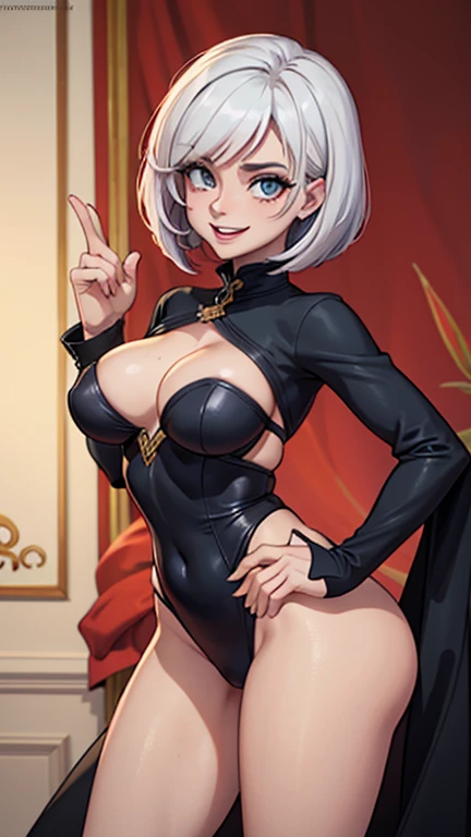 Lilly kane, personagem de the king of fighters, cabelo solto hd 4k, rosto realista, corpo natural, roupa de luta,pose um olhar sedudor ,com mao na cintura segurando um bastao grande, sorriro malisioso fundo cim muito ha ha ha ha ha ultra realista