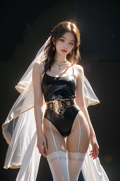 (8K Ultra HD、Digital SLR Camera、Soft Light、high quality、Volumetric Lighting、frank、photo、high resolution、4k、8K、Bokeh),(Rich details on the eyes and face,warm color, Very saturated colors,Show a charming smile, mouth closed, Balanced Eyes, Perfect face, Pretty Face, black eyes,Skin is transparent and visible, Shirasawa skin,cosmetic, necklace, Jewelry,veil,Hair accessories),(Create stunning images of real girls, warm light, Dynamic poses, Elegant Posture, Cowboy lens, Front full body,Look confident from the front,Body facing the camera,Standing,Open your legs slightly,Golden Ratio Graphics,Minimalism, ), (Deep mountain waterfall background), Chinese female students,brown hair、Gradient hairstyles,Cyberpunk hairstyle,(Transparent clothes:1.5),blue,Fishnet Clothes,Transparent clothes, tights, Open pants,(Sexy,Perfect breast shape、Very detailed breasts,34E cup),No underwear,(High waist,Waist hollow,Levain),Flesh-colored socks.(Clear knee-length socks、garter、腿部garter)
