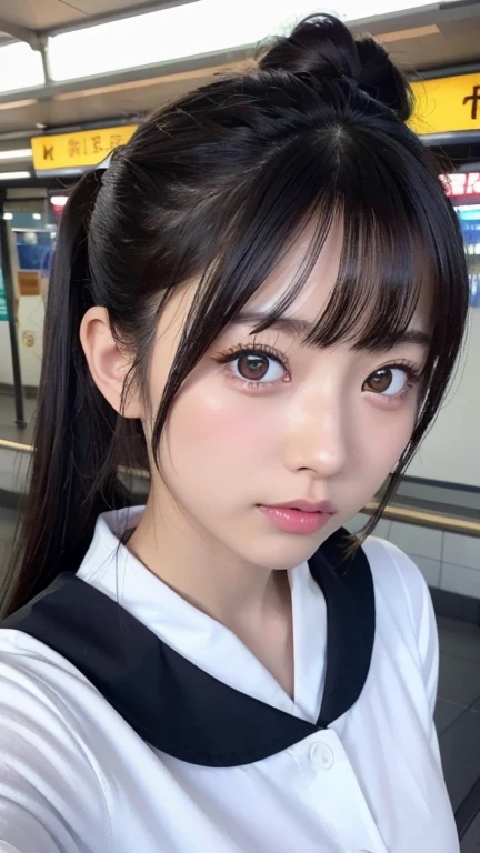 NFSW、masutepiece、masterpiece、1 girl in、(close up of face、cowboy shot)、Straight front view、japanes、very young cute woman、(The cutest girl in the world)、 student、Smaller face、large full breasts、Autumn knit jacket、Sheer inner、Chiffon skirt、Ultra-detailed costumes、Smiling in a café、Scrunchie、Thin necklace、Glamorous figure、hyper cute face、shiny lip、Double eyelids in both eyes、 natural make up、long eyeslashes、shiny smooth light brown hair、bangss、Short twin tail hair、asymmetrical bangs、image in center、8K分辨率、high détails、Detailed hairstyles、A detailed face、spectacular movie lighting、octane renderings、with a vibrant、Ultra-realistic、Perfect limbs、perfect anatomia