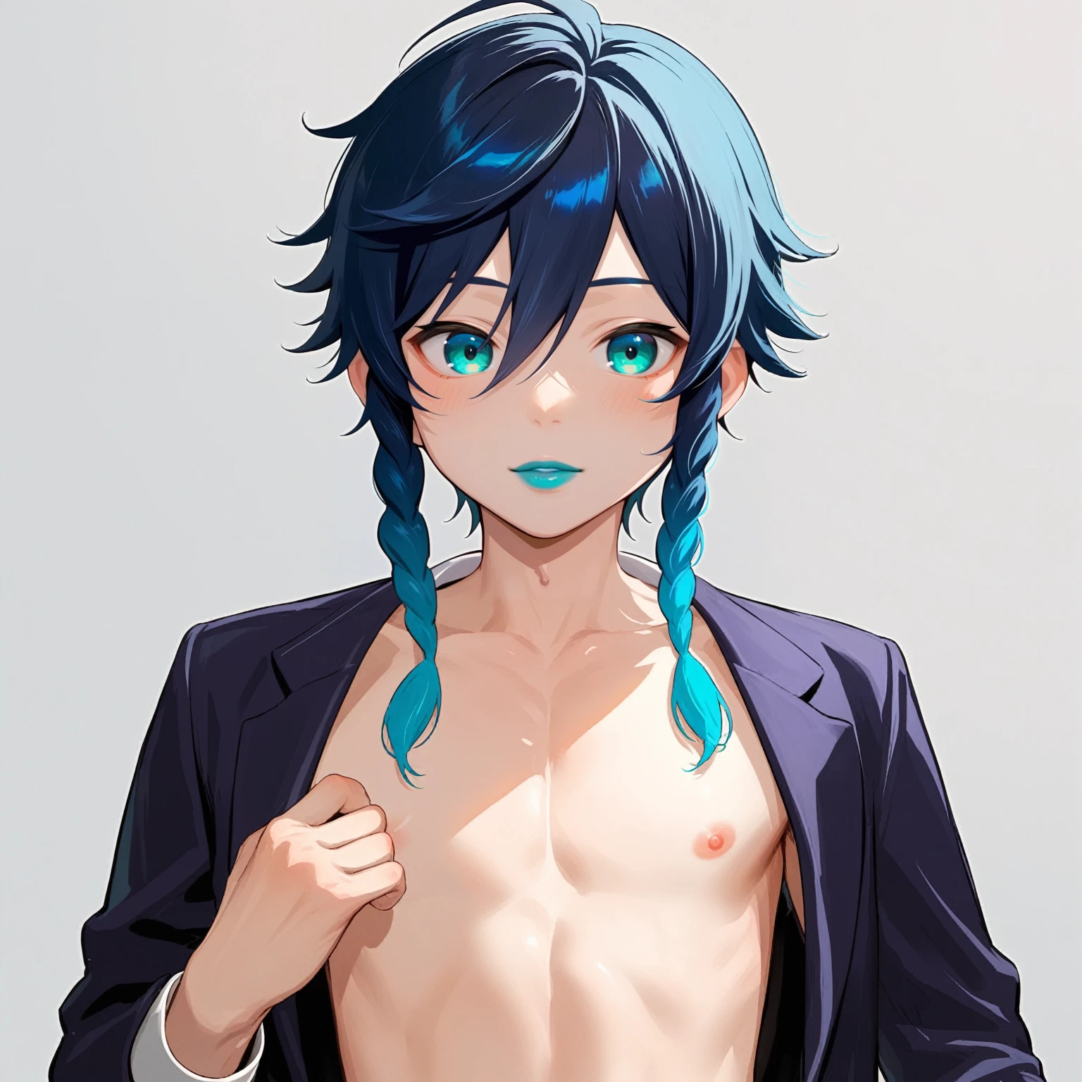 score_9, score_8_up, source_anime, , solo, ikuchan, 1boy, twink, nude, venti, upper body, front view, professional photography, professional photoshoot, cinematic, genshin impact, femboy, lipstick, shota, ((shota))